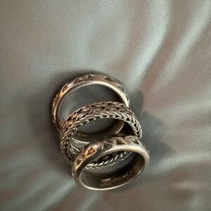 Intricate Silver Stacked Rings with Braided Design